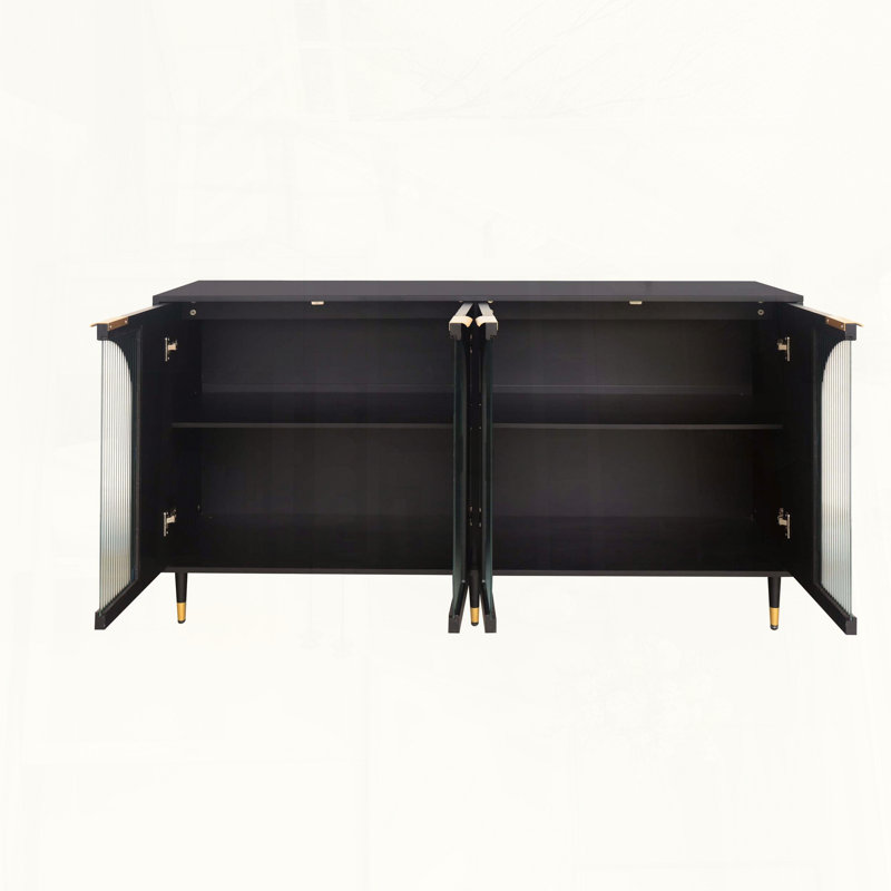 Armoire décorative avec portes en verre trempé cannelé et finition noir mat