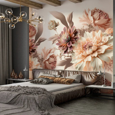 Elegant Blush Peach Floral Wallpaper Mural – Soft Romantic Large Flower Design For Living Room, Bedroom & Home Office Decor