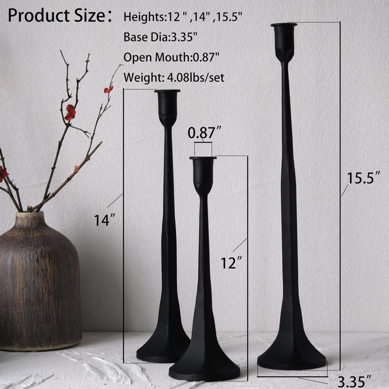 Ensemble de 3 porte-bougies en fer, Noir, noir, noir, noir
