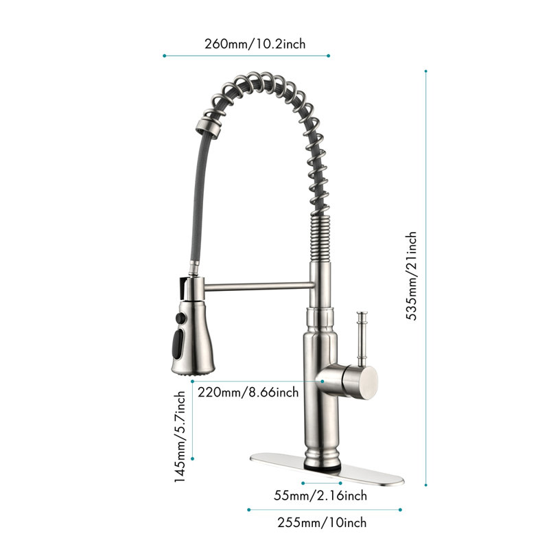 Robinet de cuisine tactile avec douchette extractible, Nickel brossé