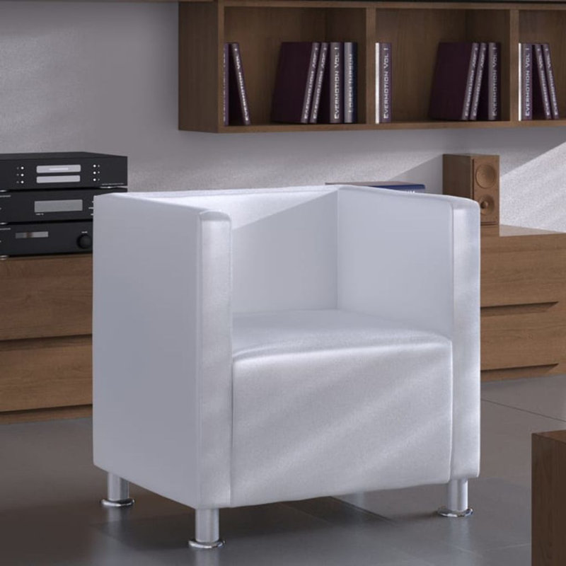 Fauteuil cubique en similicuir, Cuir véritable blanc