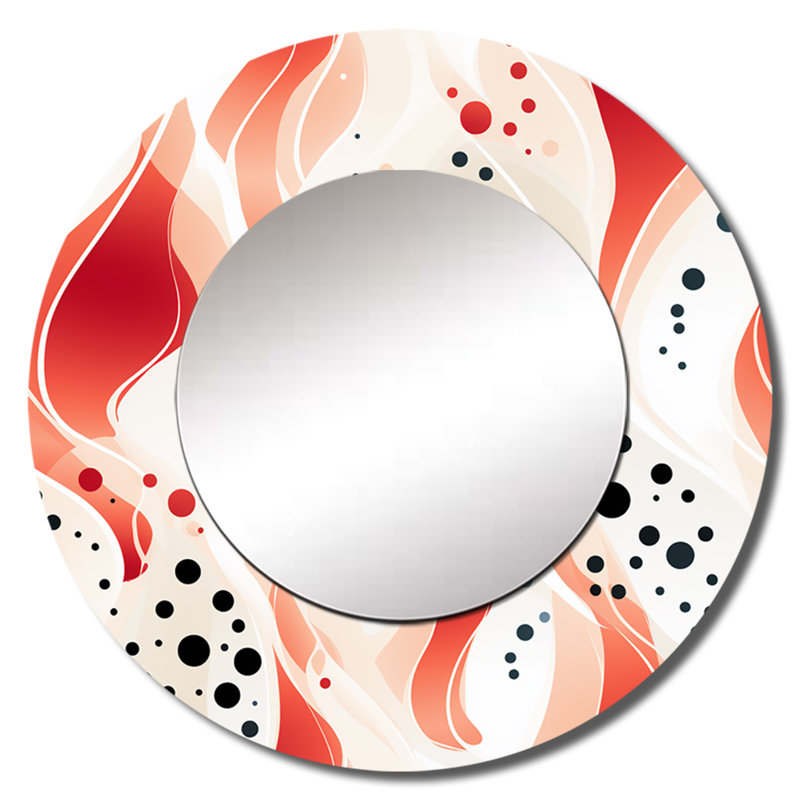 Motif à pois rouge et blanc - miroir à pois, miroir mural décoratif rouge, impression d'art en métal, 29 po x 29 po, Rond