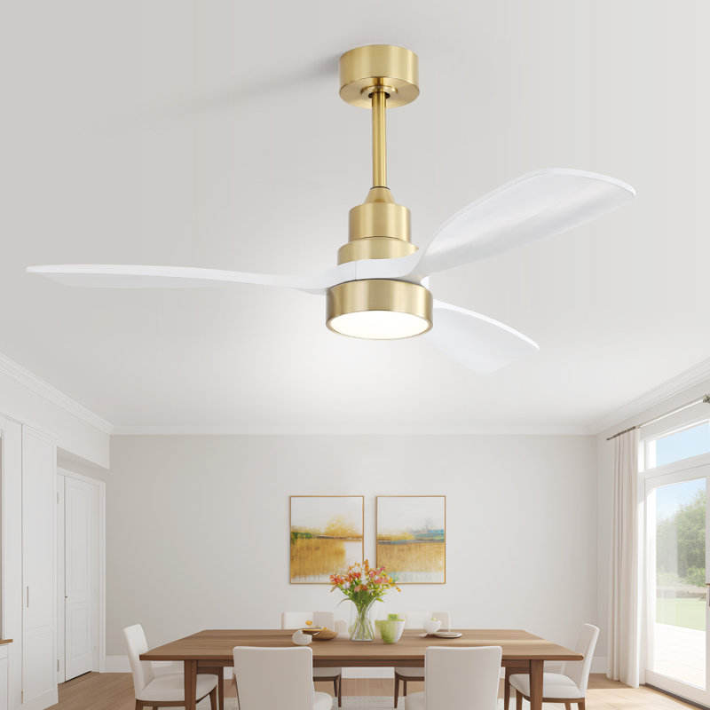 Ventilateur de plafond moderne à 3 pales 48 po avec télécommande et ensemble d'éclairage Nicola, Or avec pales blanches