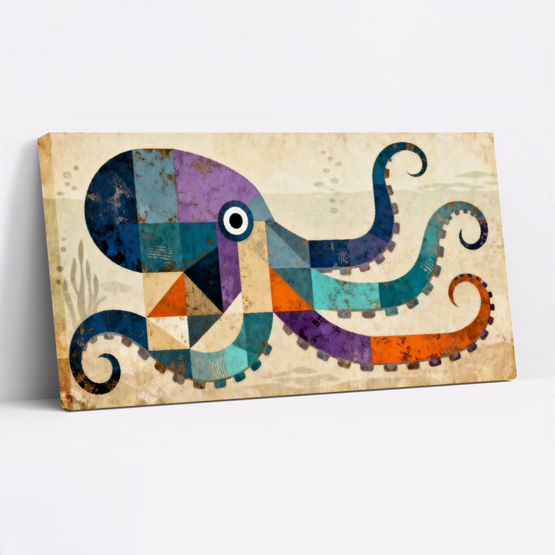 «Geometric Octopus», ensemble de 1 reproduction d'art sur toile tendue, H 24 po x l 48 po