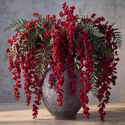 Ensemble de 3 tiges de baies rouges artificielles de 61 cm (24 pouces), décorations de Noël pour sapin, couronne, guirlande et autres décorations florales.