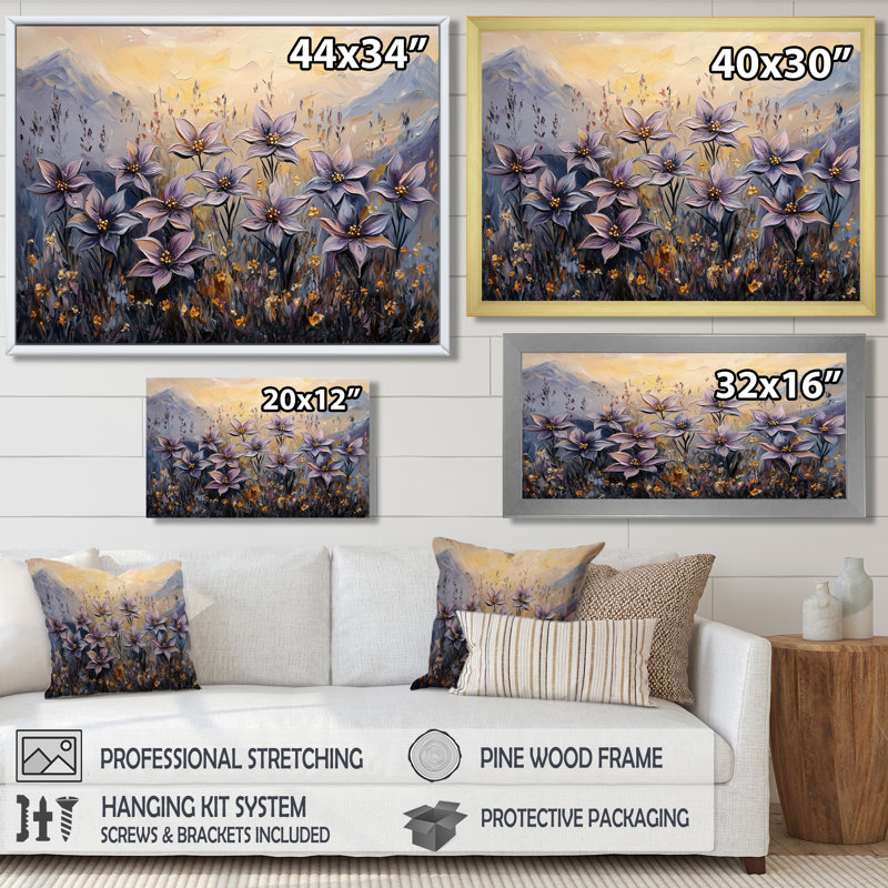 Maricela - art mural floral, H 12 po x l 20 po, Toile tendue