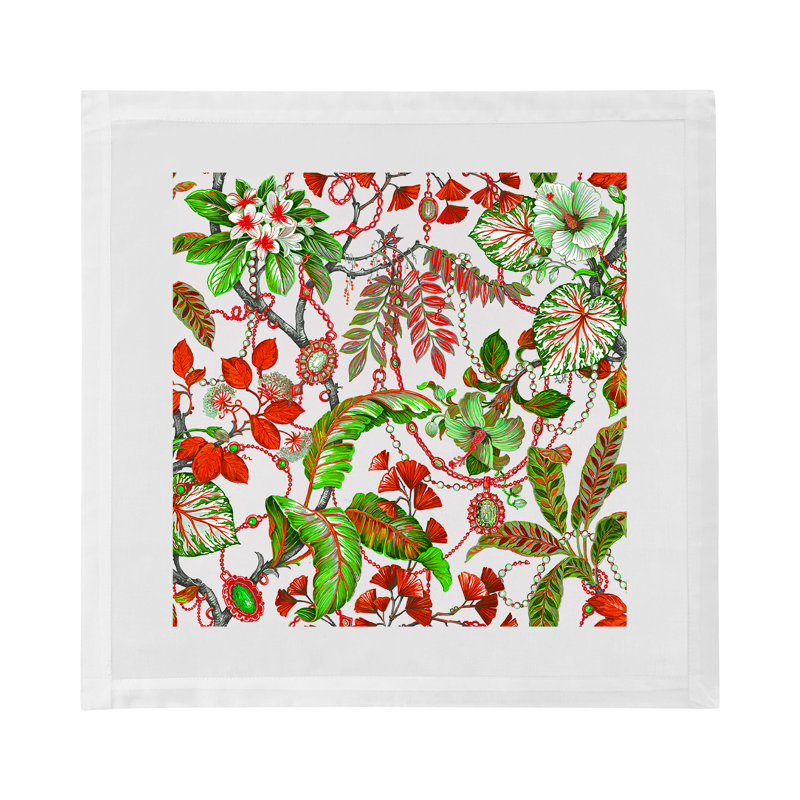 Plumeria Cotton Sateen Dinner Napkins, Red