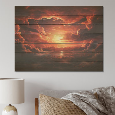 Sunset Sky On Fire - Sky On Wood Print