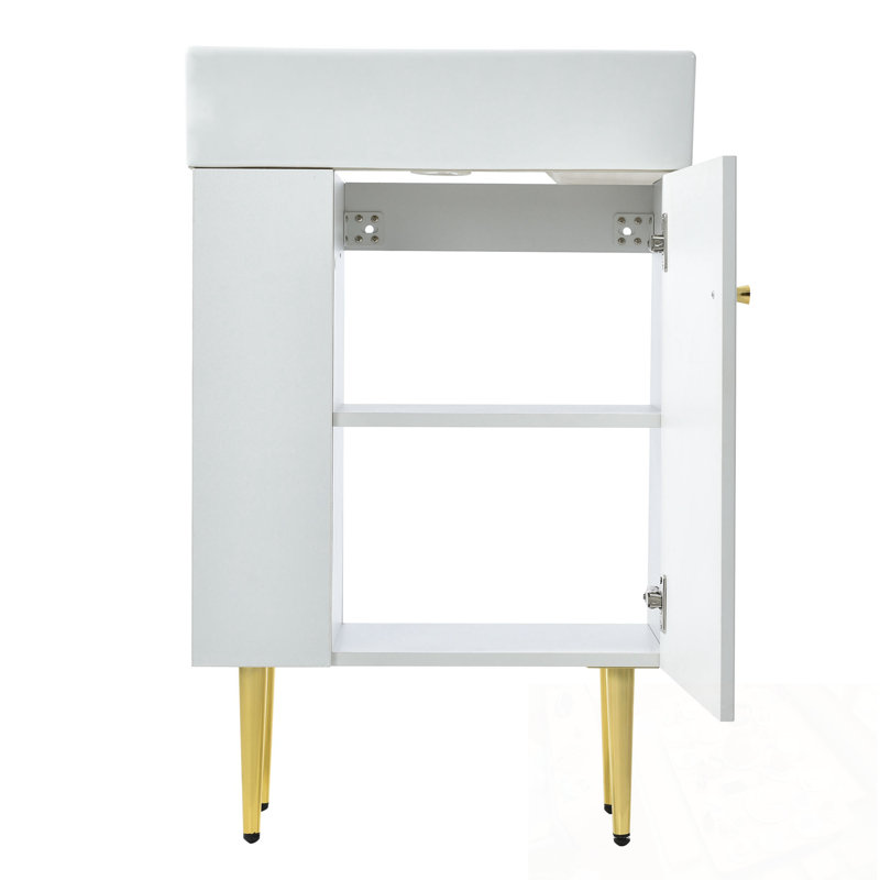 Meuble-lavabo de salle de bain avec lavabo et rangement à gauche, Blanc