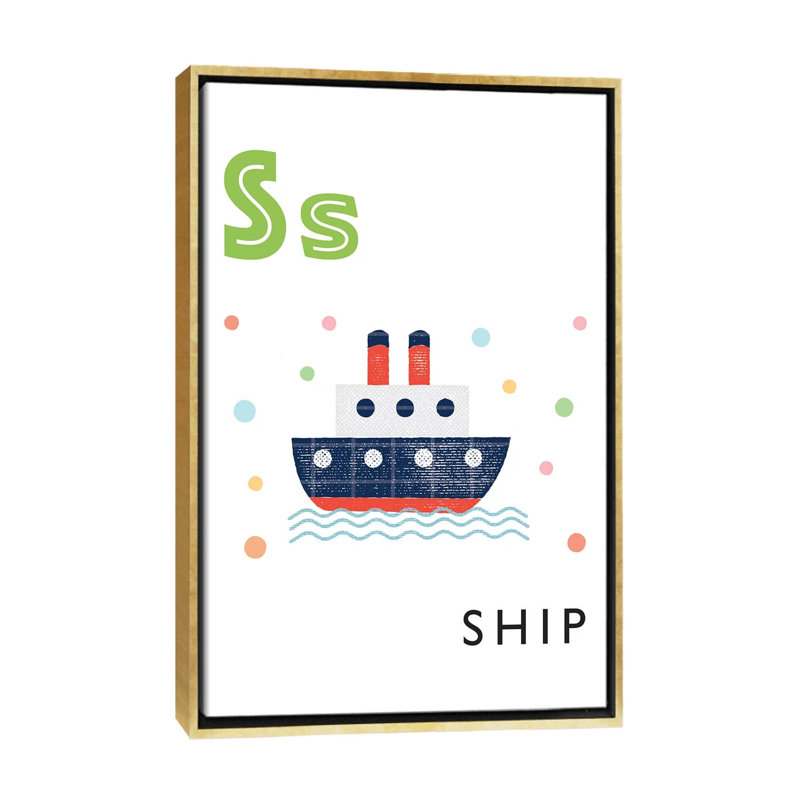 Alphabet Flash Cartes S - impression d'art graphique, H 60 po x l 40po x P 1,5 po, Toile encadrée d'or, Pas de tapis