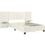 Lit confortable tapissier beige pour grand lit avec tête de lit surdimensionnée et tablettes pratiques avec rangement fonctionnel-2095796246