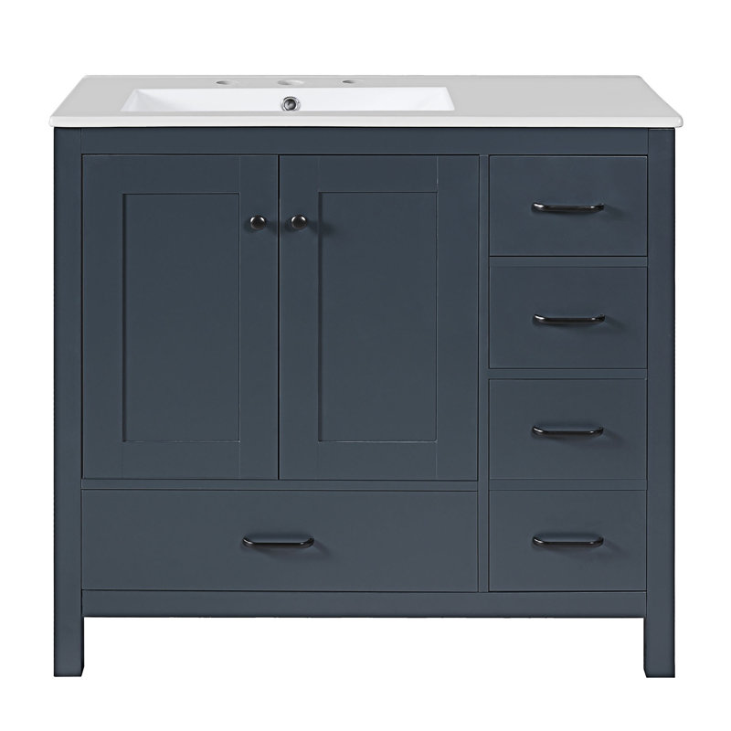 Ensemble de meuble-lavabo avec lavabo en céramique, Bleu