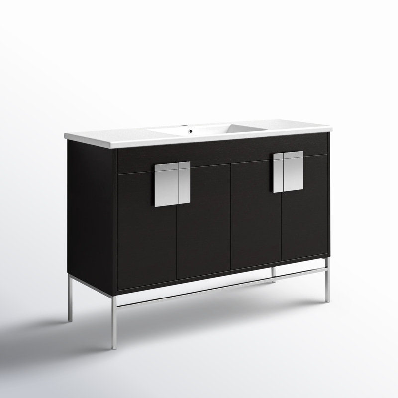 Ensemble de meuble-lavabo simple 48 po Maisie, Grain droit noir, Chrome poli