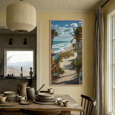  Extra Large Vertical Framed Tropical Canvas Wall Art Beach Scene Print, Palm Tree Coastal Wall Art Serene Ambiance Beach Pictures Artwork for Living Room Bedroom Office 24x48"