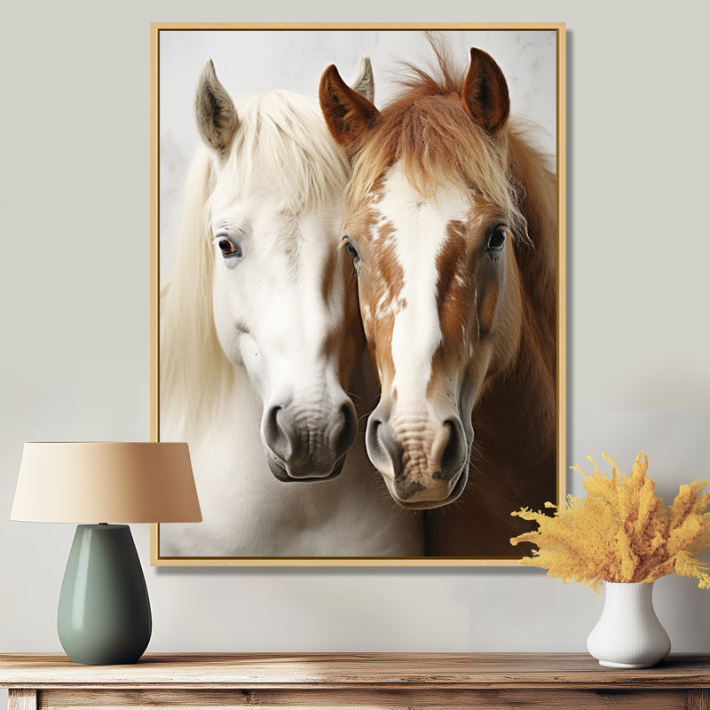 «Blaike White and Brown Horse Dynamic Duo V», reproduction sur toile, H 44 po x l 34 po x P 1,5 po, Maple Floater Framed