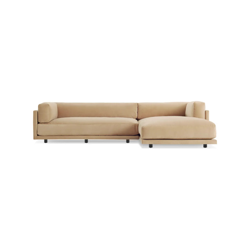 Sunday Chaise Sectional, Camel Velvet Polyester Blend, Right Hand Facing