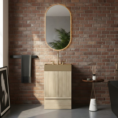 Meuble-lavabo autoportant en métal doré