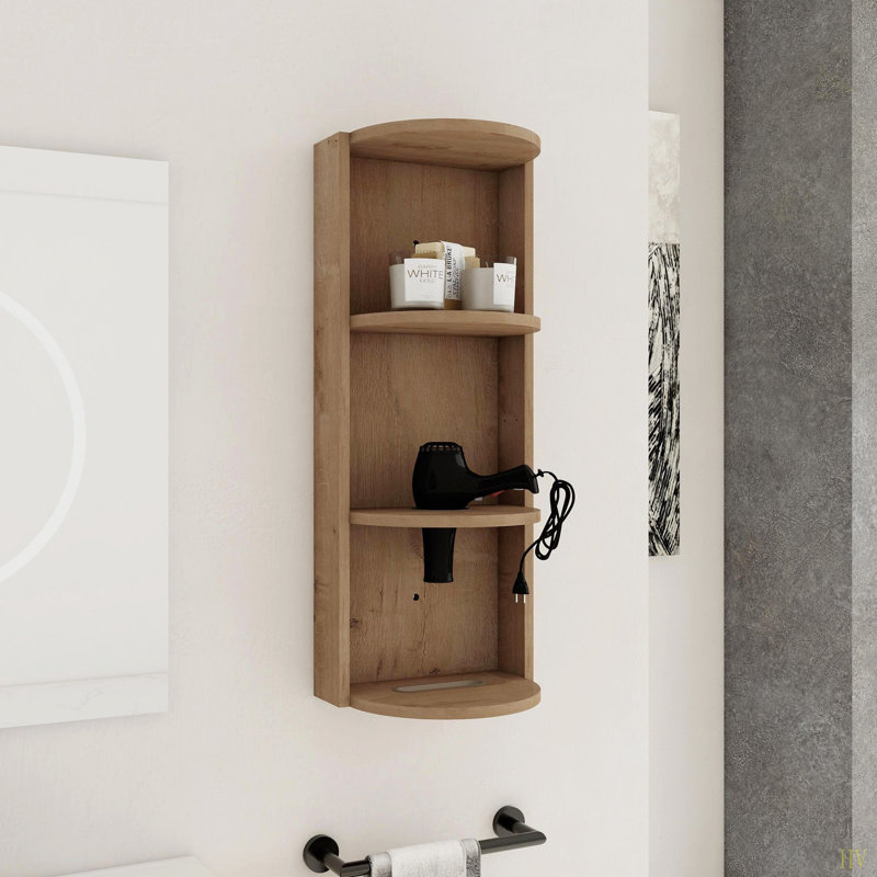 12" Bathroom Wall-Mounted Storage Rack, Float Mounting Design(KD-Packing), Imitative Oak