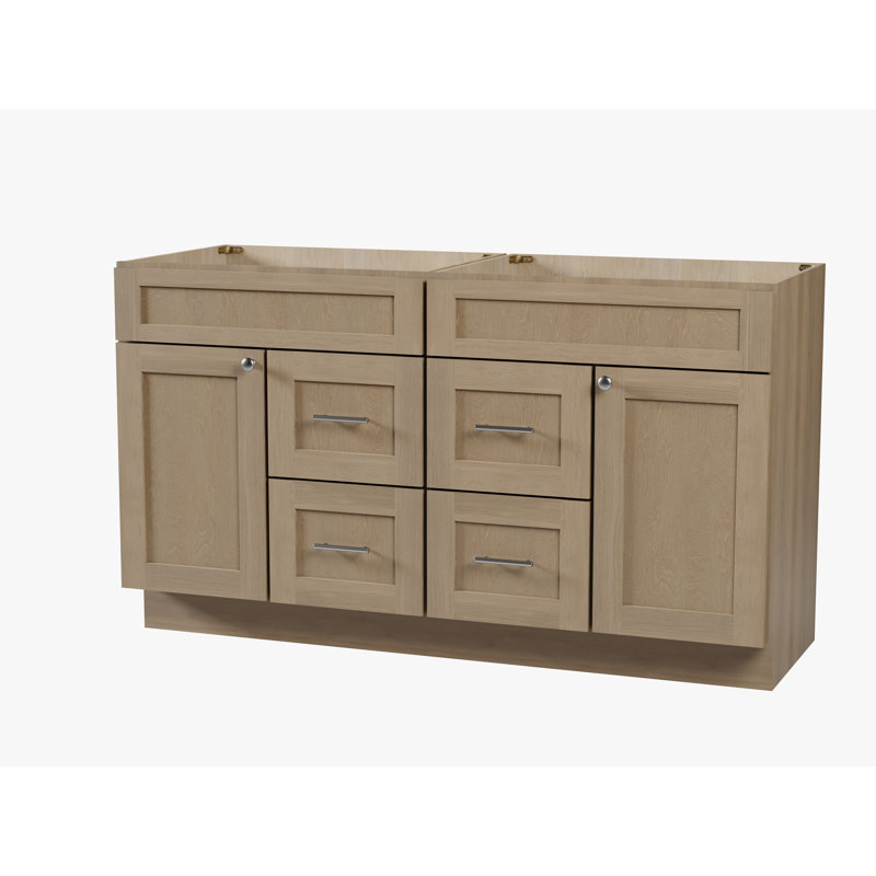 Meuble-lavabo double 60 po avec base de tiroir Disar, Chêne naturel