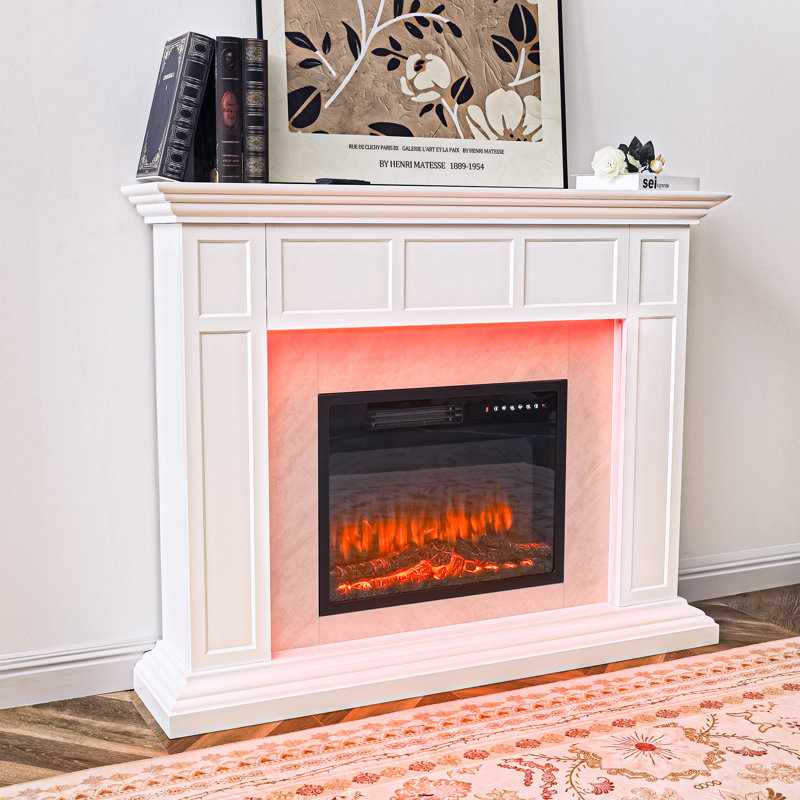50" Electric Fireplace with Mantel, Freestanding TV Stand , White/Ivory