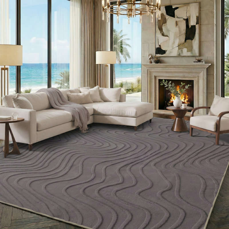 Liverpool Solid Wave High Low Pile Soft Plush Textured Washable Non-Slip Gray Indoor Area Rug, Rectangle 6' x 9', Dark Gray