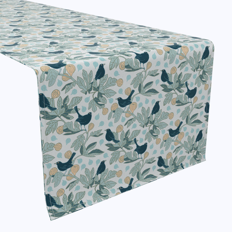 Table Runner, 100% Cotton, 16X108", Fig Trees & Birds, 108" L x 16" W