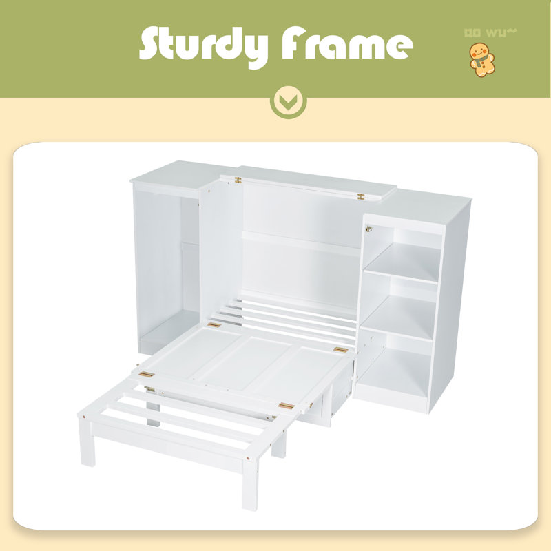 Lit escamotable simple avec tablettes de chevet et garde-robe