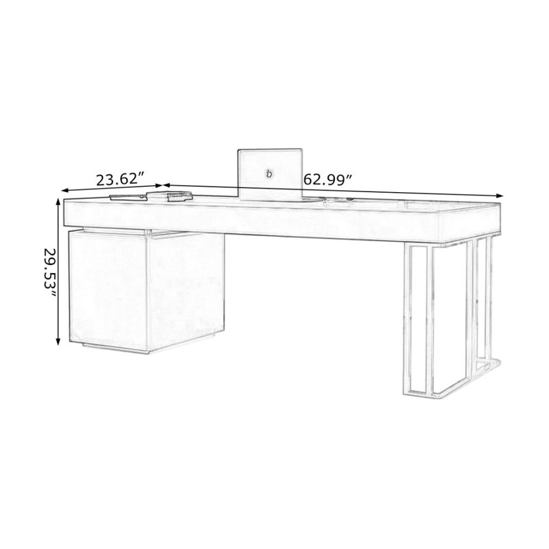 Bureau double caisson en pierre frittée avec tiroirs