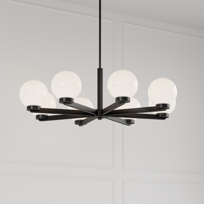 Lustre 8 lumières Ahadzi, Noir mat, H 51,75 po x l 34 po x P 34 po, 8 lumières