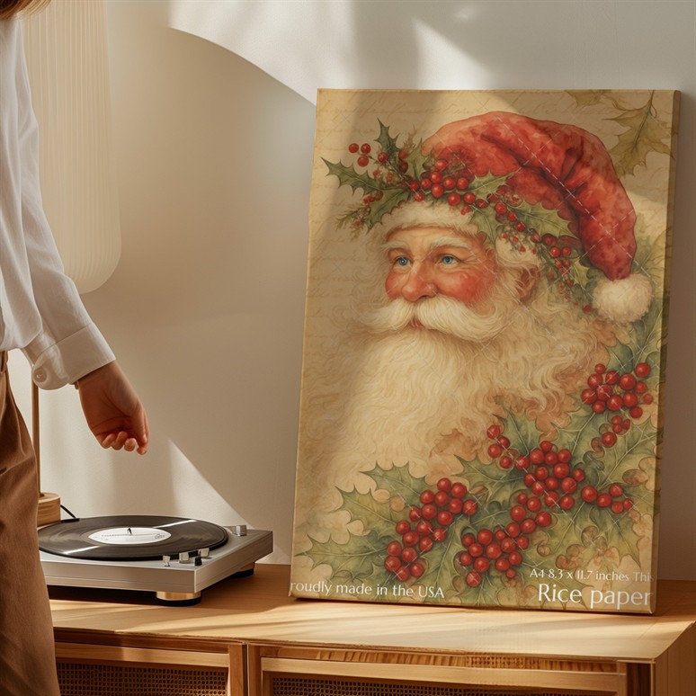 Toile, "Un chaleureux portrait nostalgique d'un père Noël joyeux avec art mural", H 9 po x l 12 po