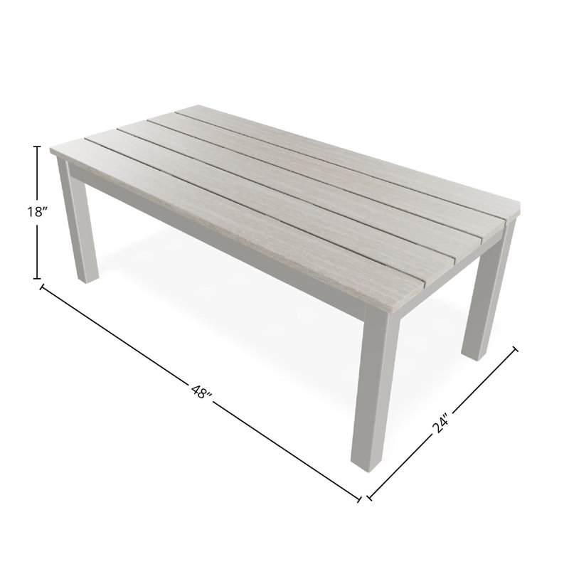 Table basse d'extérieur 24 po x 48 po en polymère rustique, Blanc / neige