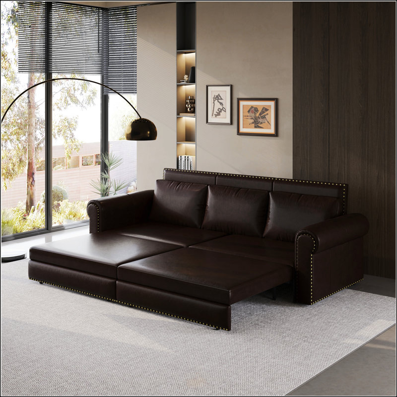 Chesterfield Sofa, Dark Brown Faux Leather