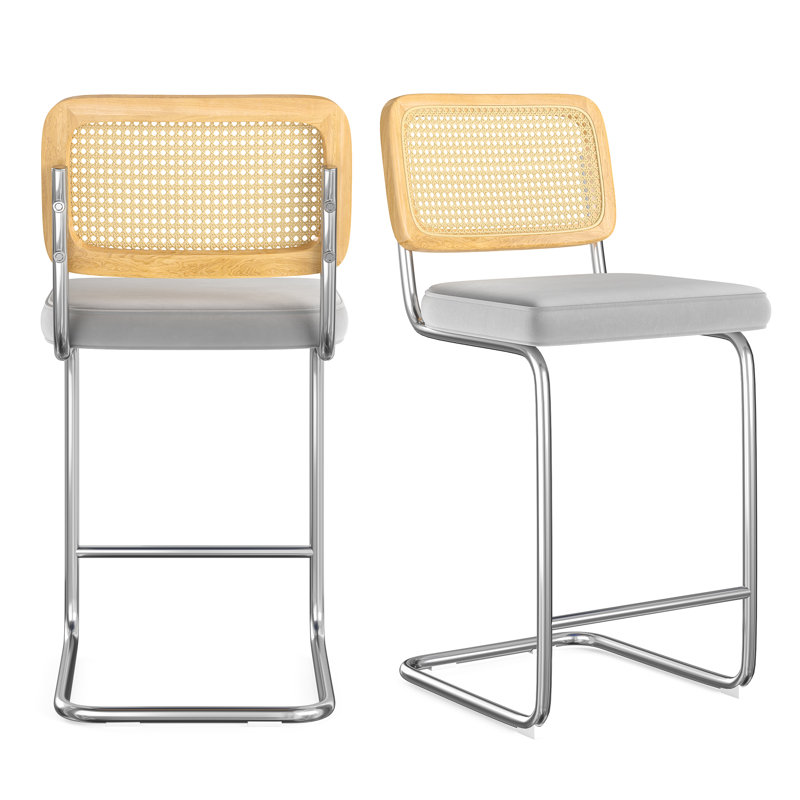 Tabouret Baumgartner, Argenté, Gris clair, Tabouret de comptoir (siège d'une hauteur de 26 p