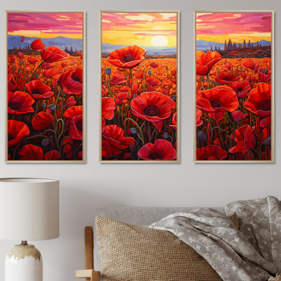 Red Crimson Bloom Garden Serenade - Flower Canvas Art Set