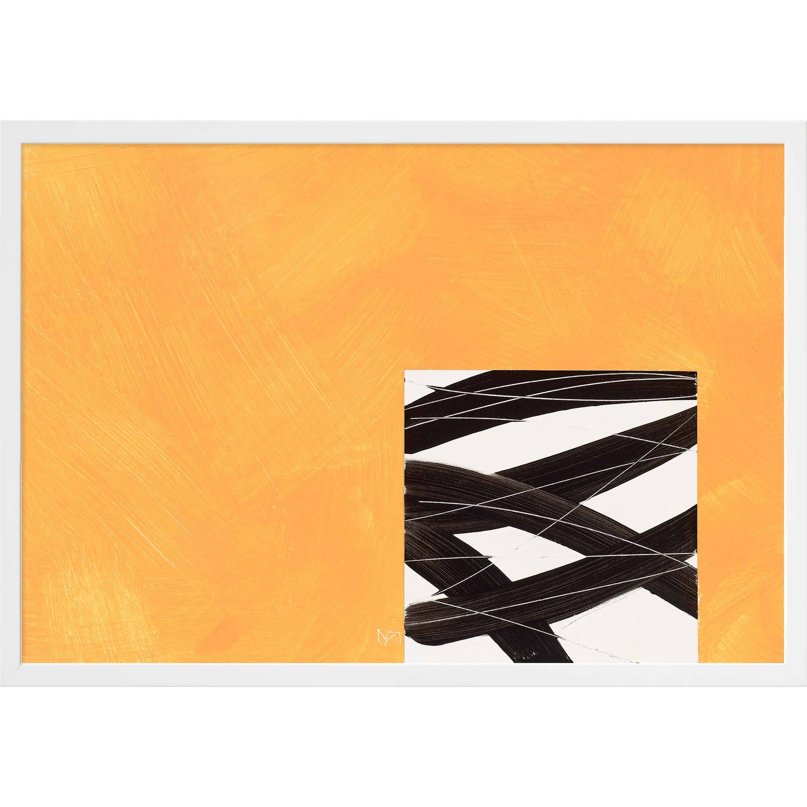 Composition With Yellow 2 by Robert Kamnatnik, White Framed Paper, 26.5" H x 38" W x 1.25" D