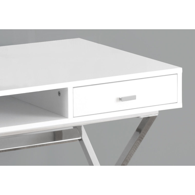 Bureau d'ordinateur, bureau personnel, ordinateur portable, tiroirs de rangement, l 48 po, travail, stratifié brillant, métal chromé, contemporain, moderne