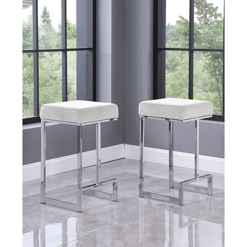 Ensemble de 2 tabourets de bar 31 po en simili cuir avec structure en métal plaqué or, tabouret de comptoir sans dossier pour la salle à manger de cuisine, blanc
