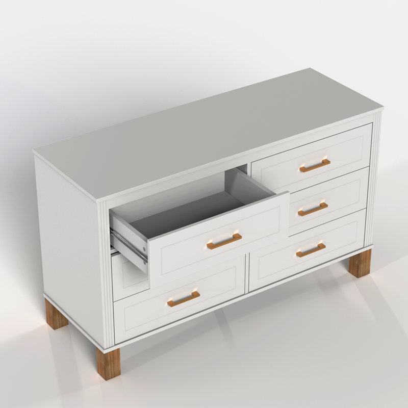 Commode double 6 tiroirs en bois robuste, Blanc