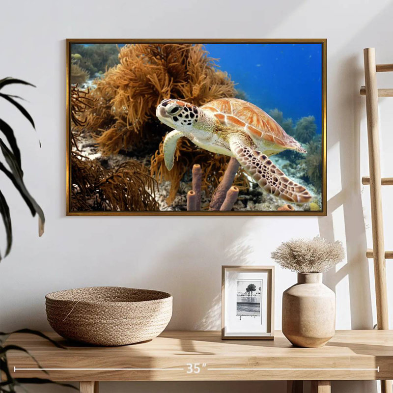 Turtle Reef, 25" X 17", Floating Frame Gold