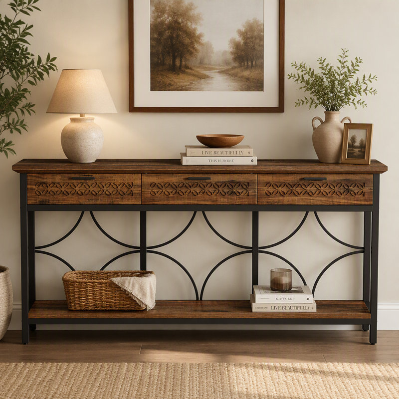 Table d'appoint 70,9 po, longue table d'appoint avec tiroirs de rangement
