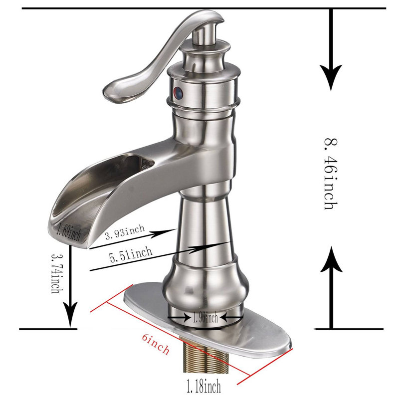 Robinet pour salle de bain à poignée simple avec drain, Nickel brossé