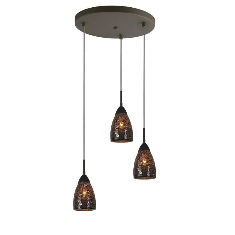 Luminaire suspendu grappe 3 lumières Isaak, Mosaïque miroir, Bronze