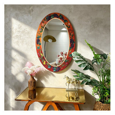 Grand miroir décoratif décoratif ovale en cuir peint à la main classique pour la salle à manger du couloir