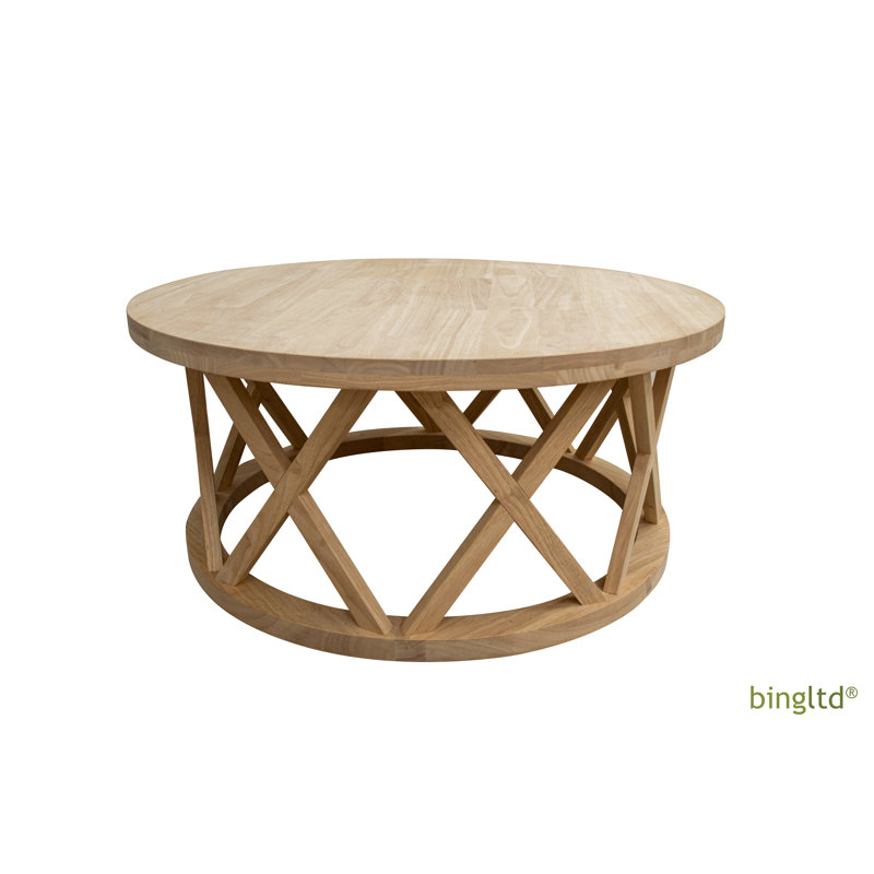 Camilla 40" Round Solid Hardwood Coffee Table in Light Brown
