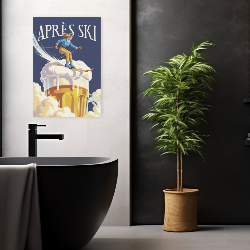 Après-ski amusant rétro classique montagne hiver art mural, H 24 po x l 16 po