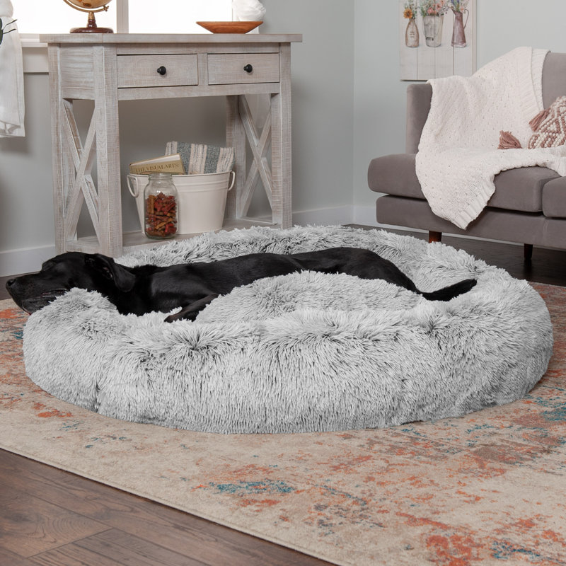 Jumbo Mist Gray Plush Faux Fur Orthopedic Donut Pet Bed