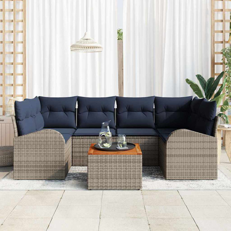 Ensemble de canapé de jardin avec coussin 7 pièces vidaXL, Coussin bleu marine / structure grise