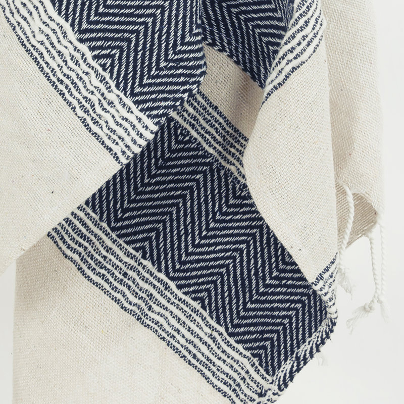 Jeté en coton, Bleu / naturel