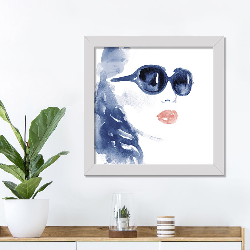 «Blue Watercolor figure», reproduction encadrée