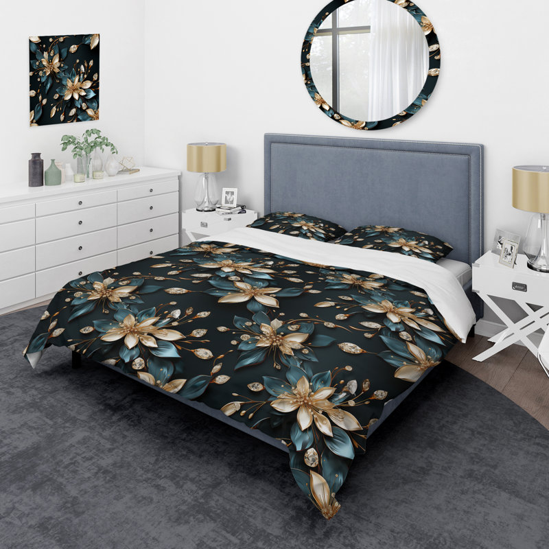 Ensemble de housse de couette Blue and Black Opulent Crystal Splendor I - Glam